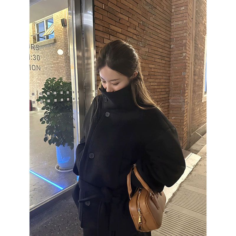 立領高級感赫本風毛呢外套女秋冬新款通勤韓系加棉加厚ins大衣潮