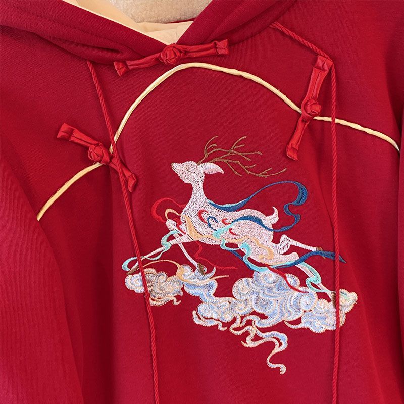 新中式国风日常可穿汉服连衣裙女加绒加厚唐装甜美卫衣裙秋冬新款