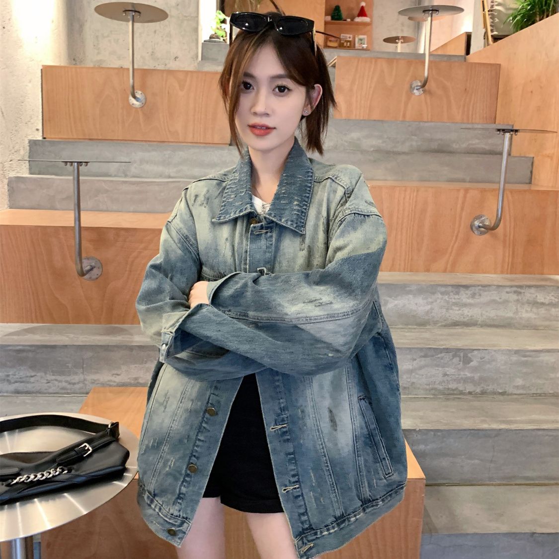 American High Street Denim Jacket for Women Spring and Autumn New Boyfriend Style Retro Loose Washed Distressed Jacket Top Trendy