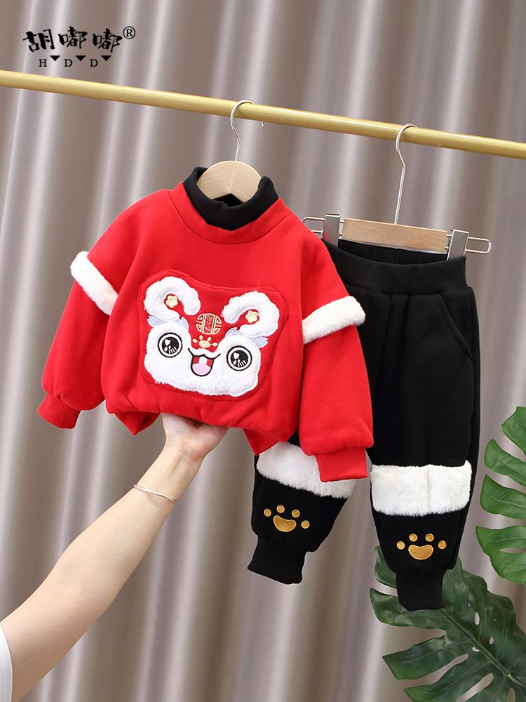 龍年小寶寶加厚過年服套裝兒童喜慶加絨中國風拜年服男童新年唐裝