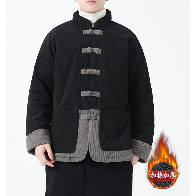 中國風男裝盤扣新中式燈芯絨棉衣唐裝外套古風古裝冬季棉襖棉服男