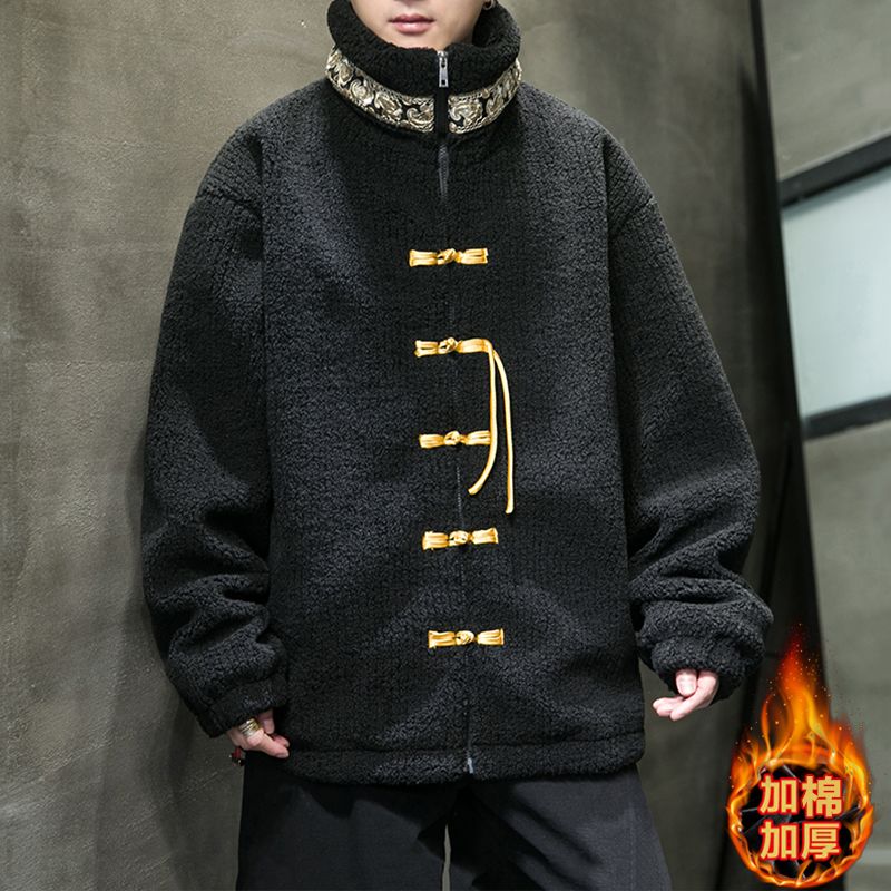 新中式男裝冬季棉衣加厚保暖中國風棉服潮流中式棉襖羊羔毛外套潮