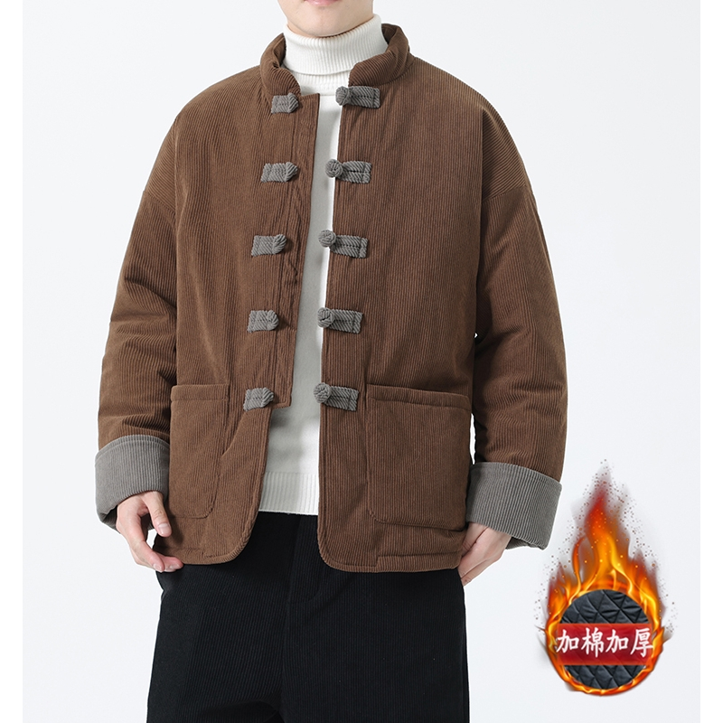 中國風復古男裝燈芯絨棉衣唐裝外套冬季加厚中式襖子男棉服棉服潮