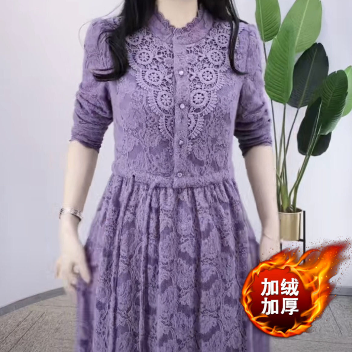 加絨加厚刺繡植絨連衣裙2023新款女裝秋冬小香風長袖洋氣輕奢裙子