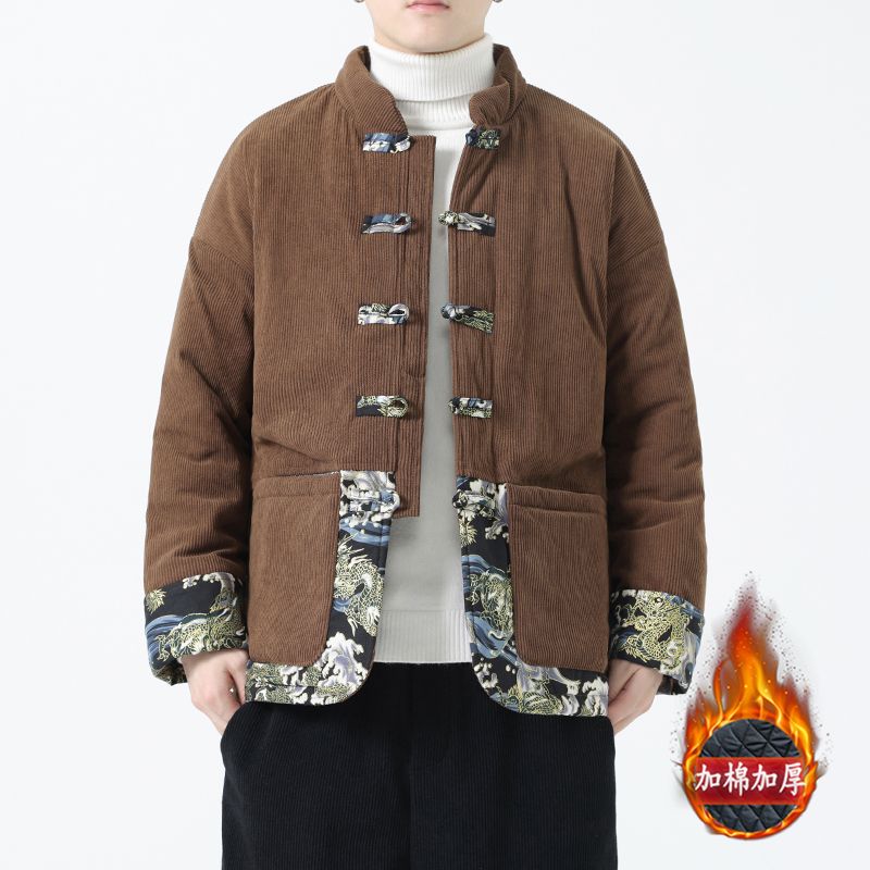 唐裝棉襖男冬季加厚中國風燈芯絨棉衣新中式男裝寬鬆大碼棉服外套
