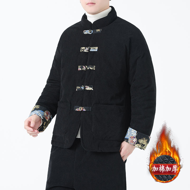 唐裝男冬季中國風棉衣保暖加厚棉襖復古風中老年燈芯絨棉服外套潮