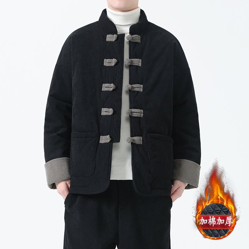 外套男冬款棉服加厚保暖中国风灯芯绒棉衣新中式男装唐装棉袄外套