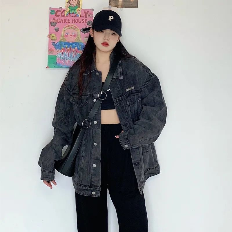 American street retro washed distressed denim jacket for women spring and autumn loose design niche casual jacket top