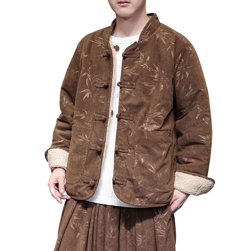 唐装棉袄男冬季加厚保暖中国风棉服新中式男装印花灯芯绒棉衣外套
