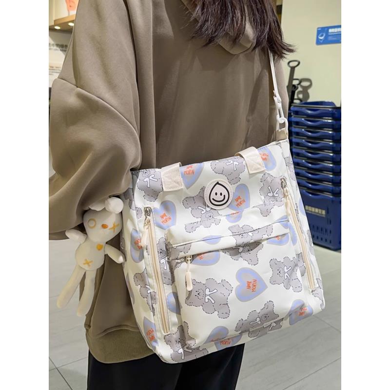 Large-capacity canvas bag women's cross-body bag girl student shoulder bag student class tutoring handbag carrying school bag