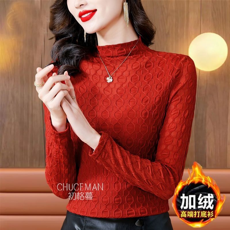 專櫃好貨蕾絲南韓紗打底衫女士長袖上衣秋冬新款寬鬆時尚純色小衫