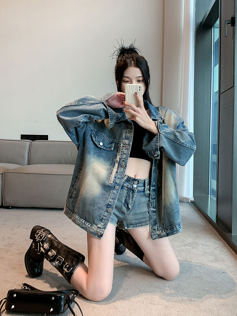 American retro heavy-duty washed workwear denim jackets for men and women in autumn and winter new high-end versatile tops trendy