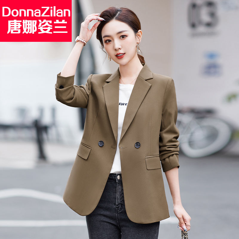 卡其色休閒小西裝外套女2023春秋新款修身顯瘦設計感時尚西服上衣