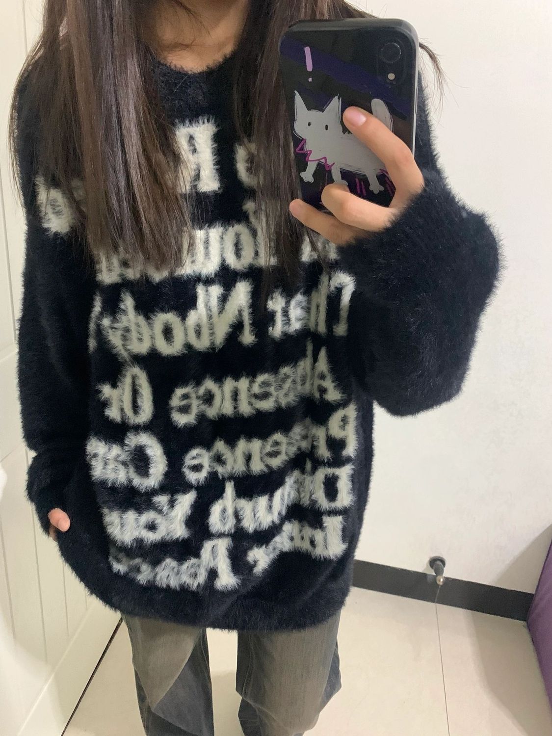 美式國潮字母提花圓領海馬毛毛衣女秋冬慵懶風寬鬆小眾針織衫上衣