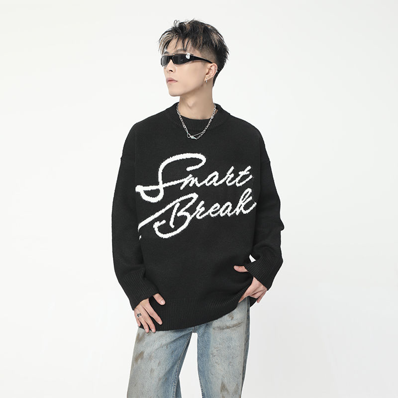 American retro loose pullover round neck sweater for men and women high street cleanfit street casual sweater top trendy