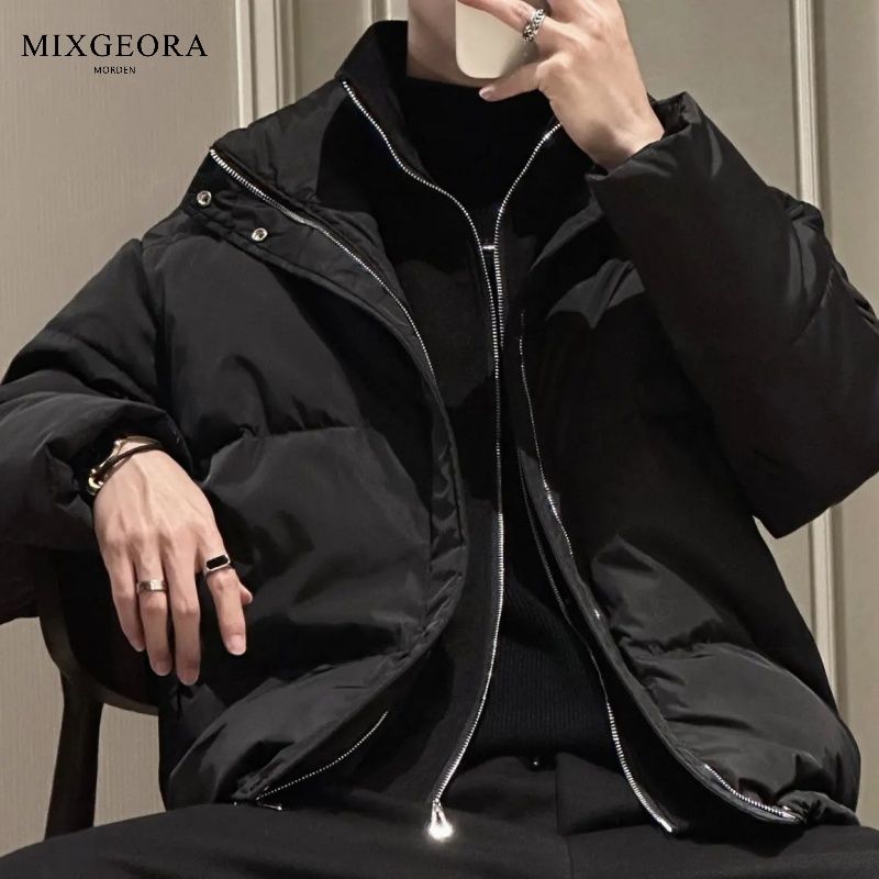 MIX GEORA冬季款韓版假兩件拼接立領加厚棉衣男女休閒麵包服潮流