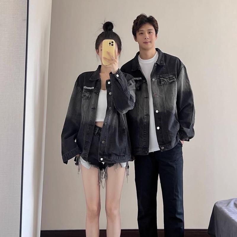 Couple wear spring and autumn denim jacket 2023 new black high-end fashion tops trendy design winter