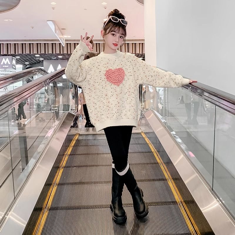 女童毛衣冬裝2023新款洋氣兒童秋冬款打底針織衫小女孩加厚上衣潮