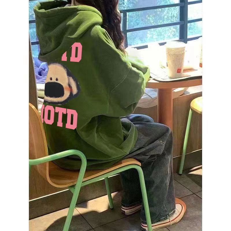 UO100%純棉重磅450G銀狐絨連帽衛衣女學生新款卡可愛小狗秋冬寬鬆