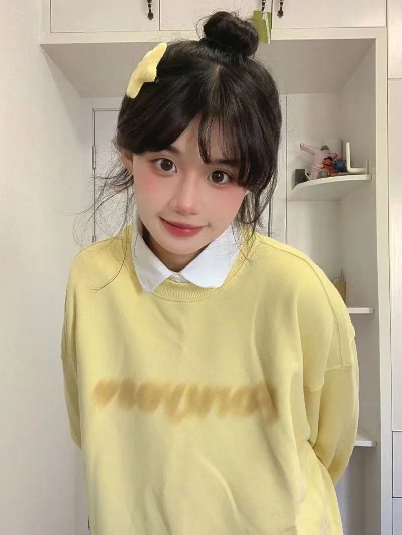 UO100%純棉重磅450G銀狐絨衛衣女情侶秋冬季奶黃色學院風寬鬆女潮