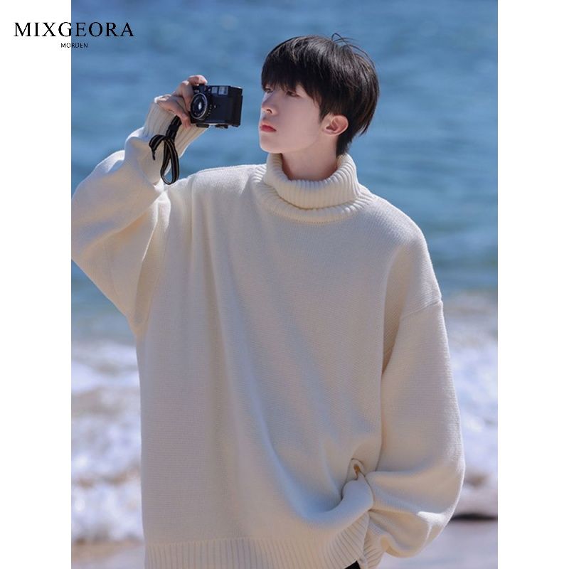 MIX GEORA turtleneck sweaters for men and women, Hong Kong style loose solid color sweaters, autumn and winter lazy style inner tops