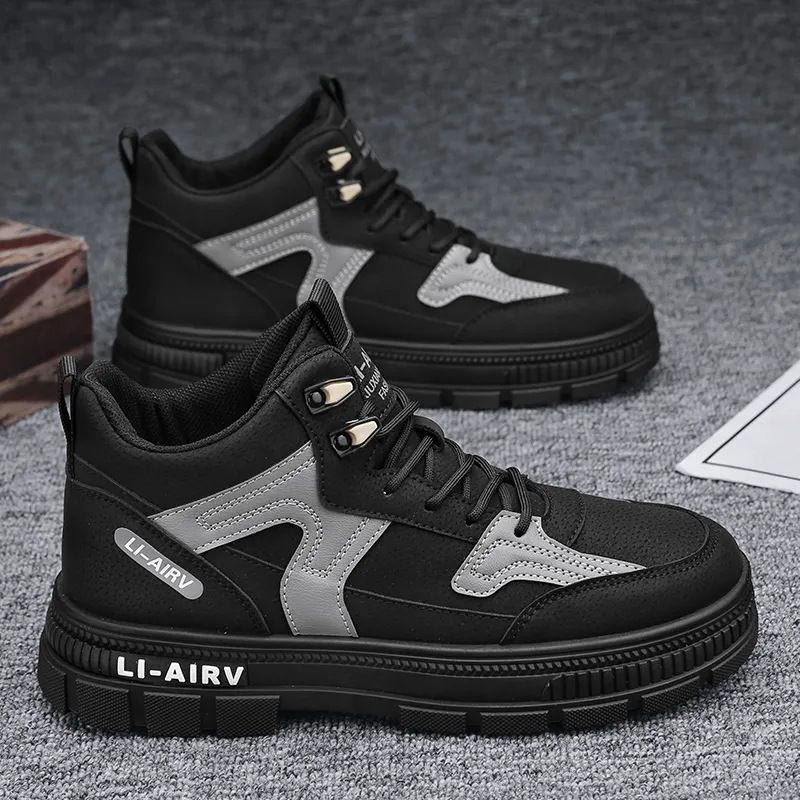 【 Taille Extra large 48 】 bottes Martin, vêtements de travail haut de gamme, semelles épaisses pour jeunes de planche de sport, chaussures en coton peluche,_voghion.com