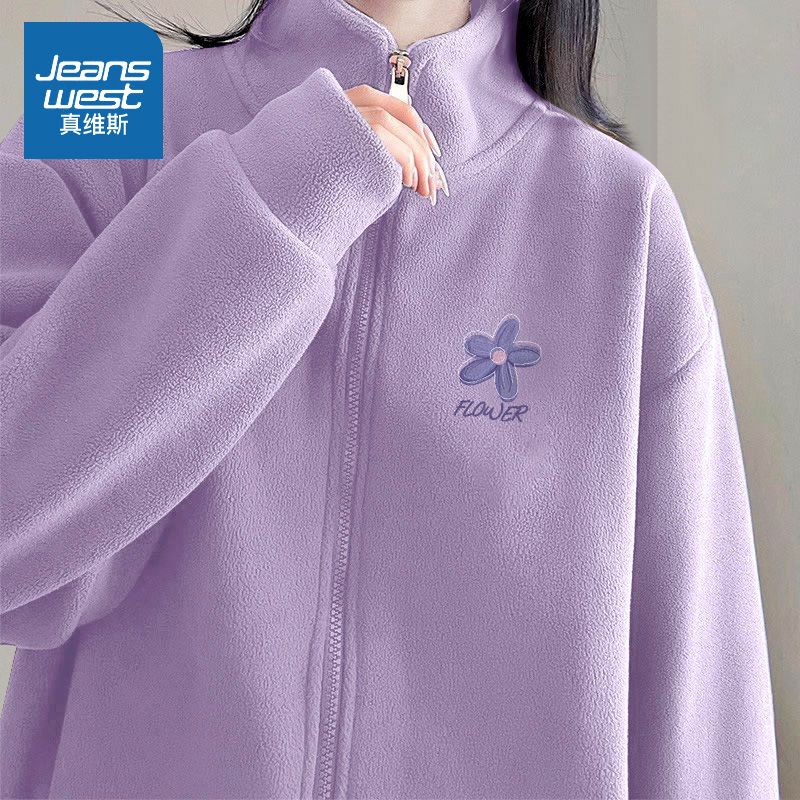 Double-sided polar fleece jacket for women, autumn and winter, fleece and thickened zipper cardigan, fleece warm and thickened cotton coat