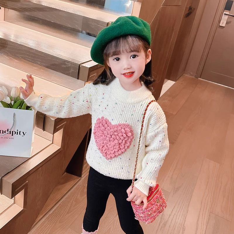 女童毛衣冬裝2023新款洋氣兒童愛心上衣小女孩韓版寬鬆百搭針織衫