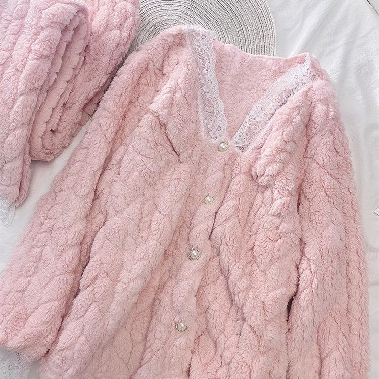 珊瑚絨睡衣女2023年新款秋冬季可愛卡通網紅風加絨加厚家居服套裝