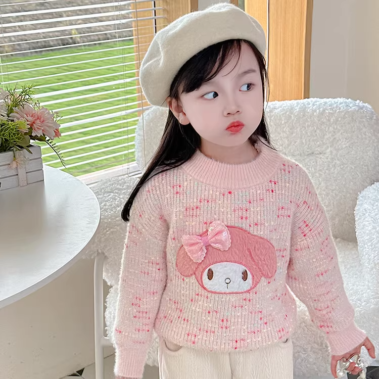 女童毛衣冬季2023新款韩版洋气儿童圆领甜美中大童女孩美乐蒂毛衣