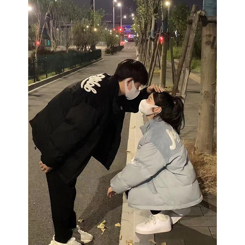 情侶燈芯絨拼接棉衣棉服女冬款2023年小眾高街小眾設計感保暖外套