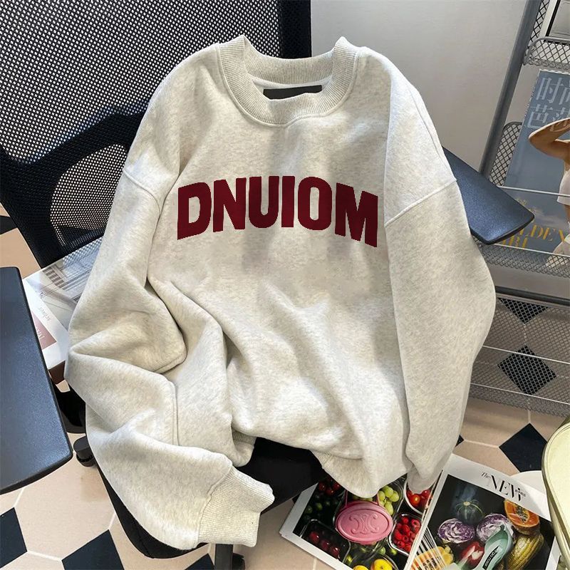 UO100%韓版簡約字母圓領衛衣男女秋冬純棉重磅450G銀狐絨情侶上衣