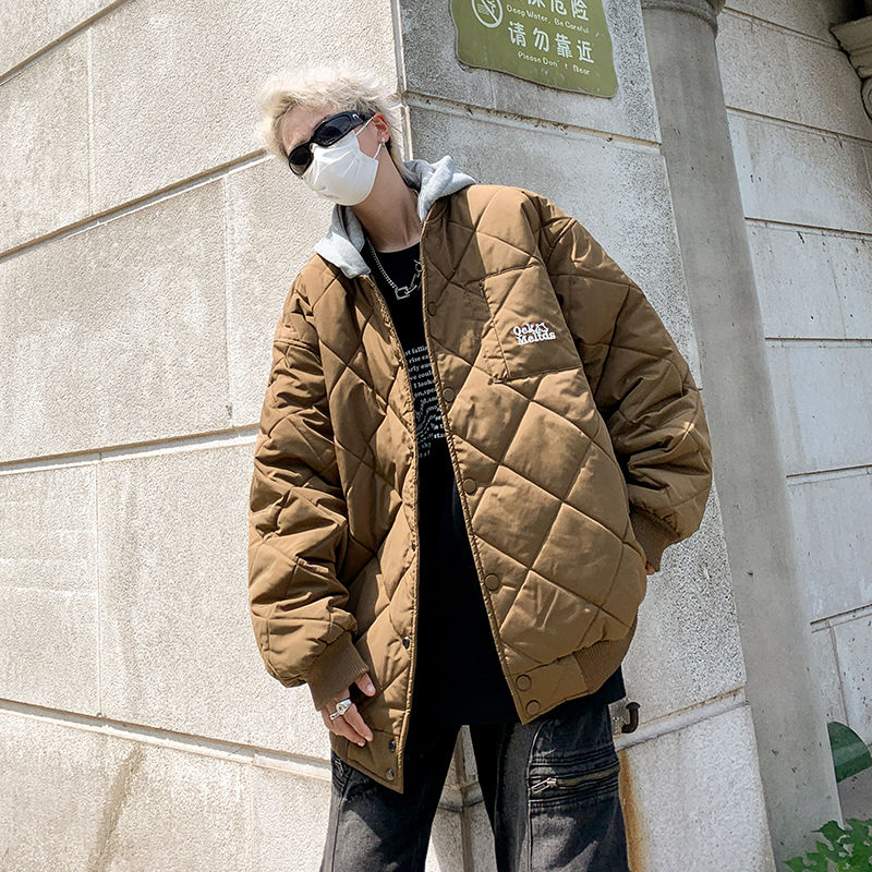 Removable hooded cotton coat men's winter American retro trendy brand diamond cotton coat loose thickened baseball jacket