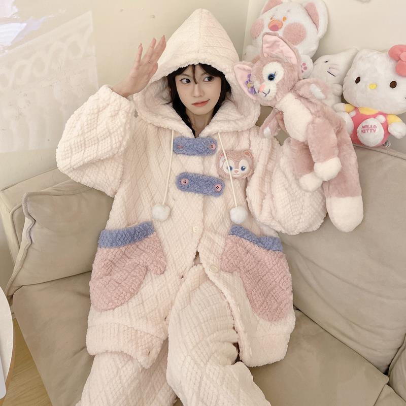 玲娜貝兒珊瑚絨睡衣少女秋冬季加厚2023新款拉鏈法蘭絨家居服套裝