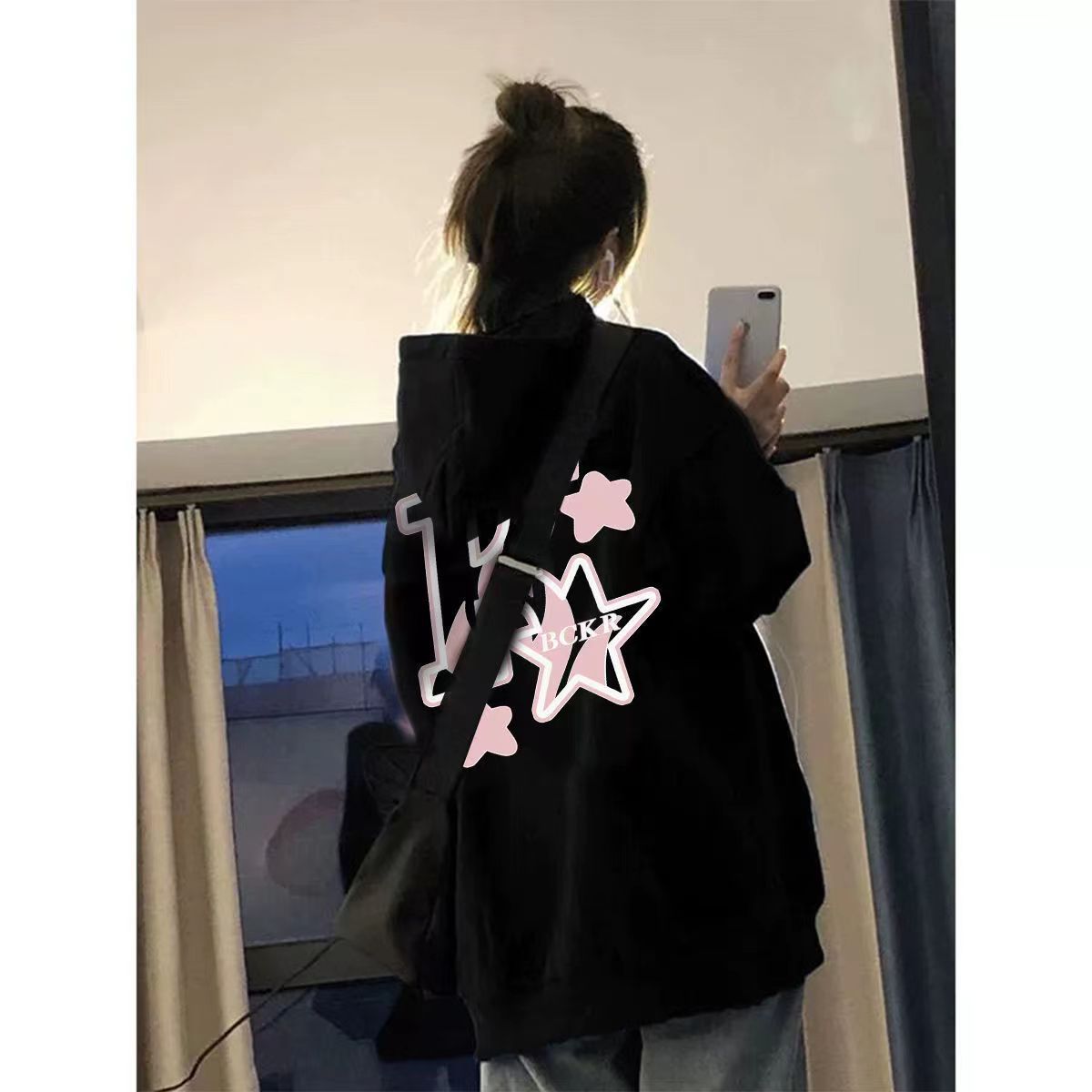 UO100%重磅純棉450G銀狐絨連帽衛衣女情侶秋冬季慵懶寬鬆學生外套