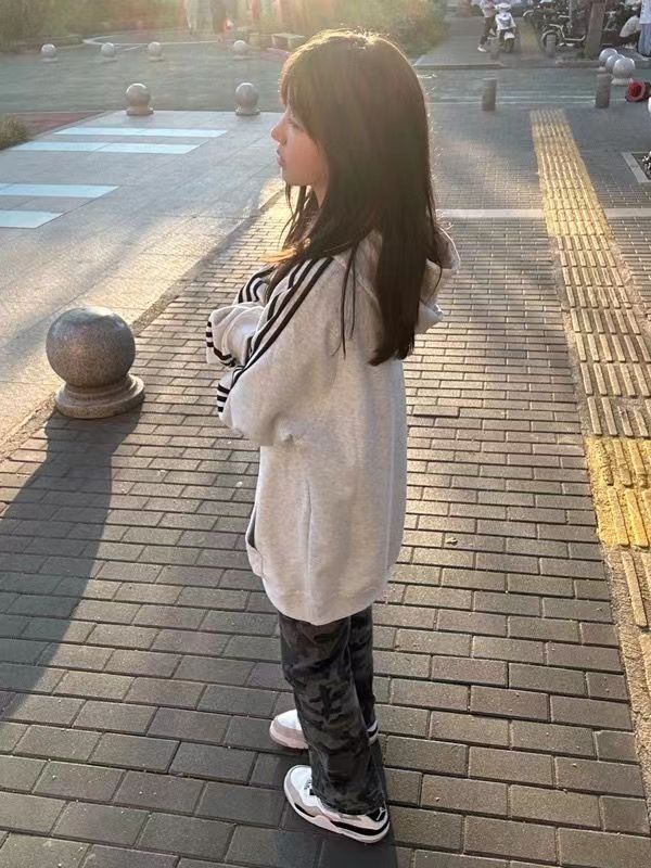 UO100%純棉復古三槓條紋拼接衛衣女2023秋冬情侶重磅銀狐絨外套