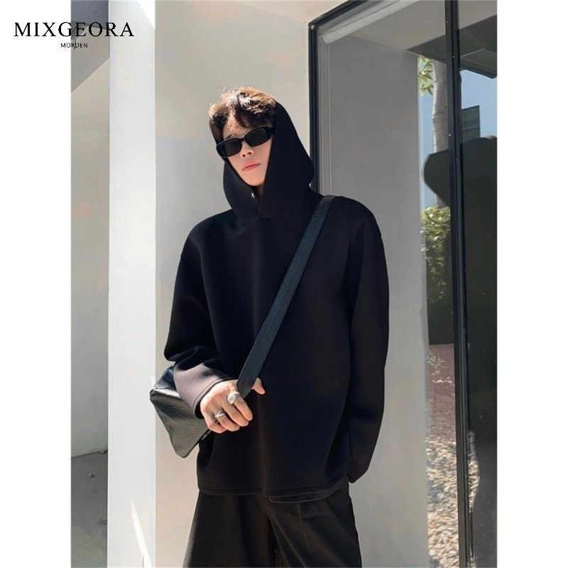 MIX GEORA美式复合vibe男女连帽卫衣设计感韩风廊形宽松纯色上衣