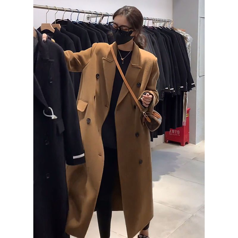 Camel double-sided cashmere coat women's mid-length spring, autumn and winter new high-end suit thick woolen coat