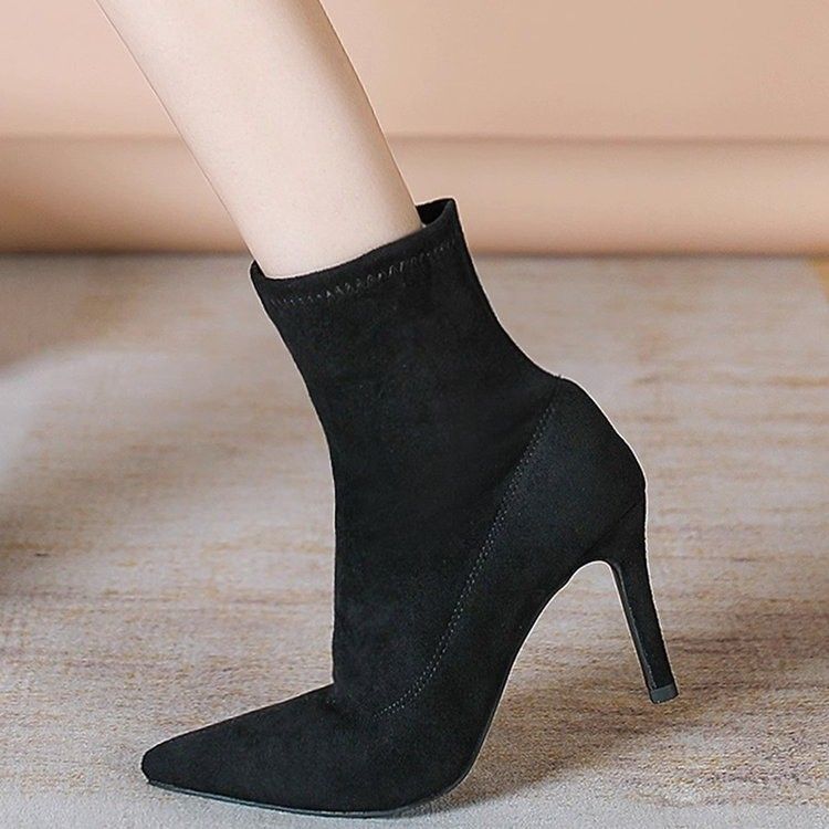瘦腿时装靴黑色女鞋新款春秋冬季靴子女短筒靴细跟高跟鞋女靴