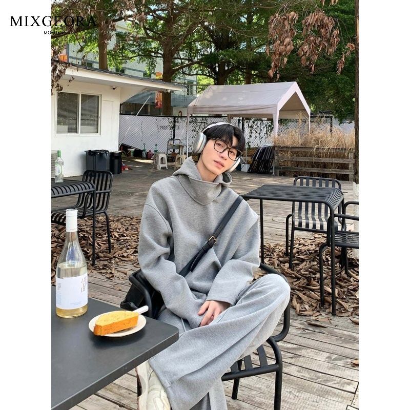 MIX GEORA Japanese style simple solid color stand collar hooded sweatshirt for men and women autumn niche trendy pullover casual jacket
