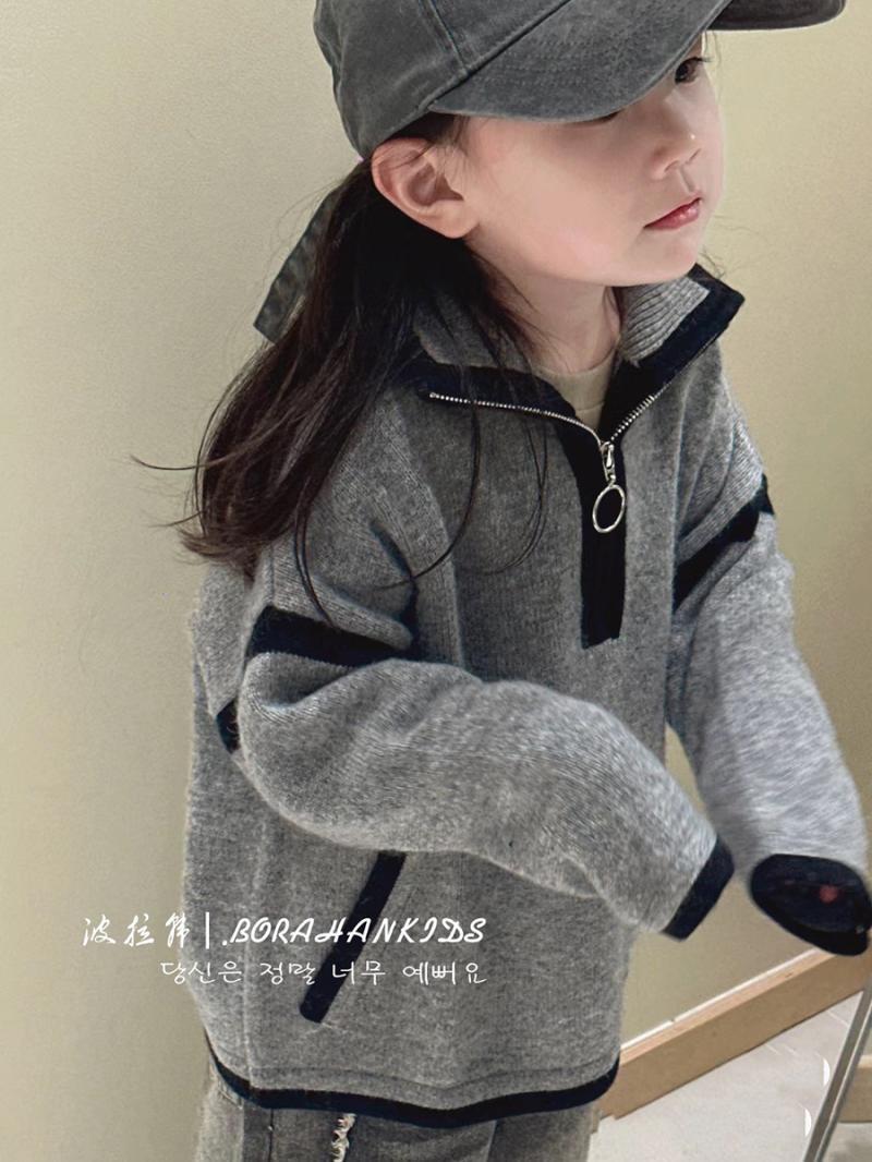韓國童裝女童半拉鏈毛衣2023秋冬裝兒童拼色套頭衫男童針織衫
