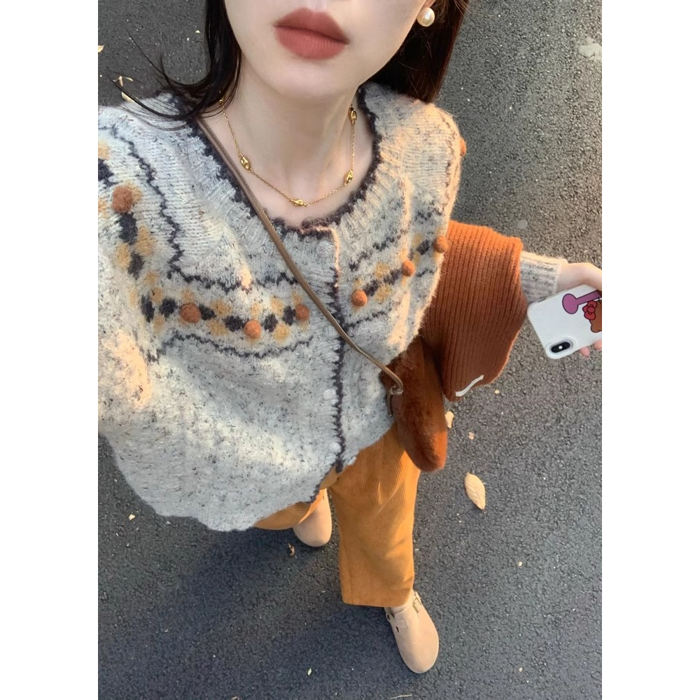 高級感超好看毛衣女秋冬刺繡上衣慵懶風軟糯外套灰色針織開衫外穿