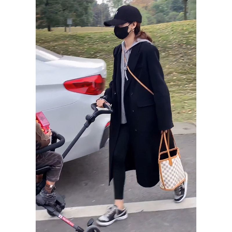 雙面羊絨大衣女中長款春秋冬季新款小個子西裝黑色加厚羊毛呢外套