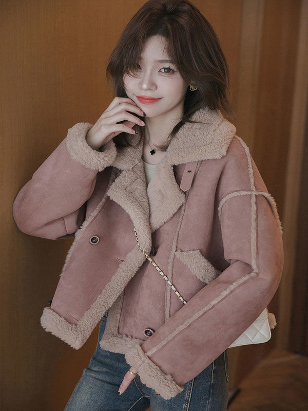 High-end Maillard imitation suede fur all-in-one short coat for women winter new thickened warm cotton coat for women