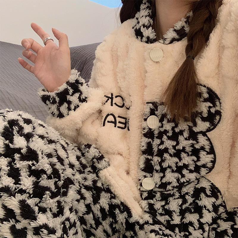 加厚保暖睡衣女學生休閒珊瑚絨秋冬季2022年新款法蘭絨家居服套裝