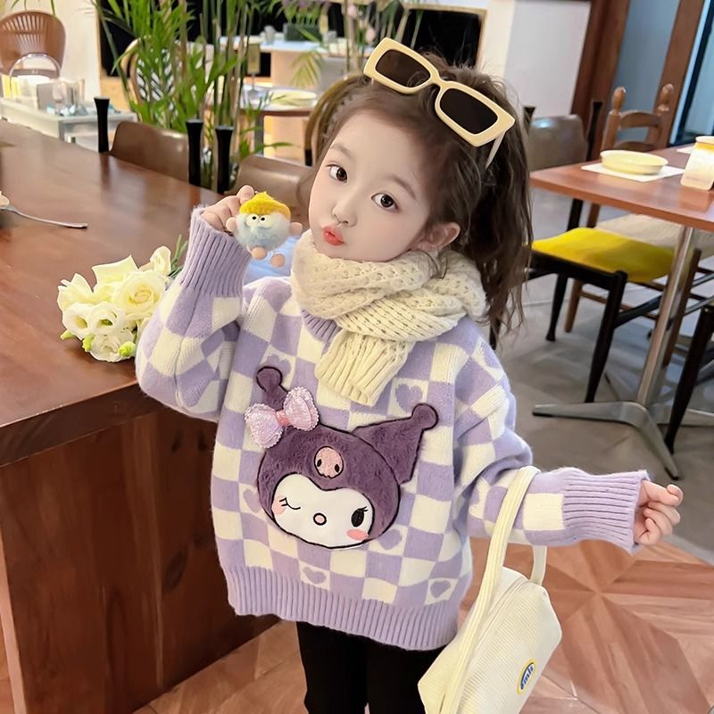 女童庫洛米水貂絨毛衣2023新款兒童秋冬裝中小童洋氣加厚針織衫女