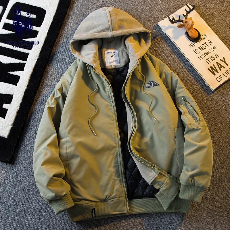 Paul trendy brand American retro bomber jacket winter cotton jacket men's hooded fake two-piece thickened cotton jacket