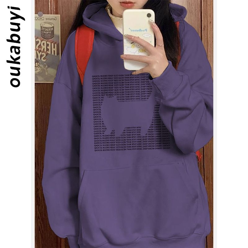 OUKABUYI100%純棉連帽衛衣女秋冬國潮oversize慵懶風校園寬鬆上衣