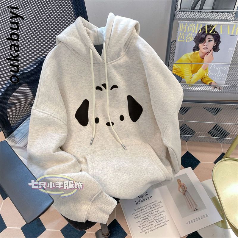 OUKABUYI100%純棉連帽衛衣女秋冬高街校園風運動清新寬鬆上衣潮