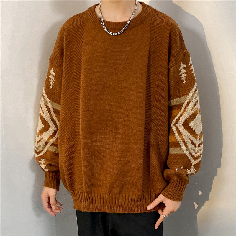 Ethnic style jacquard sweater for men in winter loose thickened sweater for teenagers Japanese trendy handsome sweater jacket